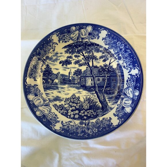 Vintage Blue & White Country Scene Decorative Plate 14" - Picture 1 of 2
